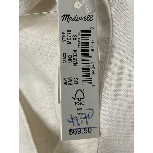 Madewell Women Cream Linen Top Blouse XS Extra Small Short Sleeve V Neck NWT New - Picture 7 of 8